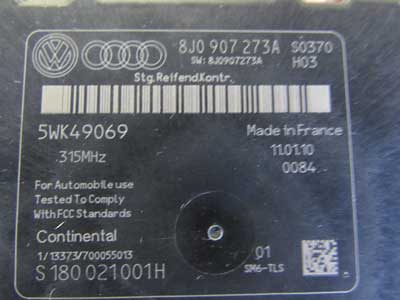 Audi TT Mk2 8J OEM Tire Pressure Control Module Unit TPMS 8J0907273A A3 S3 2007 2008 2009 2010 2011 2012 20134